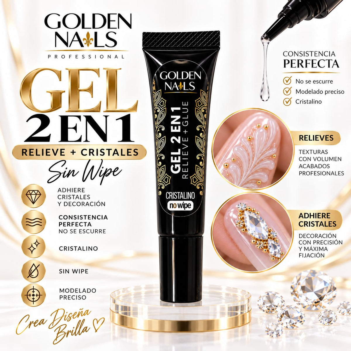 Glue Gel 2-1 Nails pegamento para cristaleria, bisuteria, soft gel y Relieves