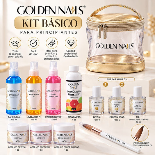 KIT BASICO PARA PRINCIPIANTES DE UÑAS ACRILICAS GOLDEN NAILS