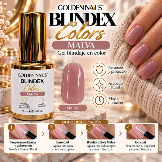 BLINDEX COLORS MALVA – GEL DE BLINDAJE EN COLOR 15 ML GOLDEN NAILS