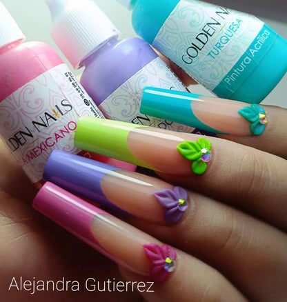 PINTURAS  DE 8ML PARA DISEÑO DE UÑAS  GOLDEN NAILS