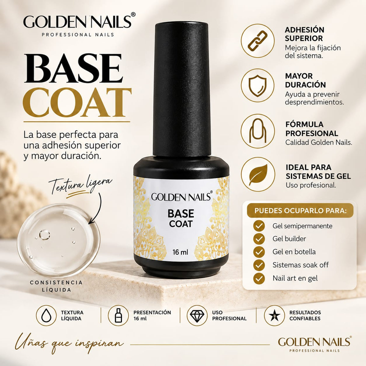 BASES & TOPS COAT GOLDEN NAILS